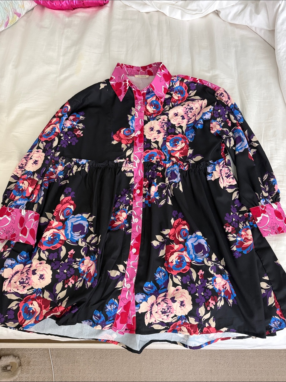 SundayUp Pink Trim Floral Button-Front Blouse